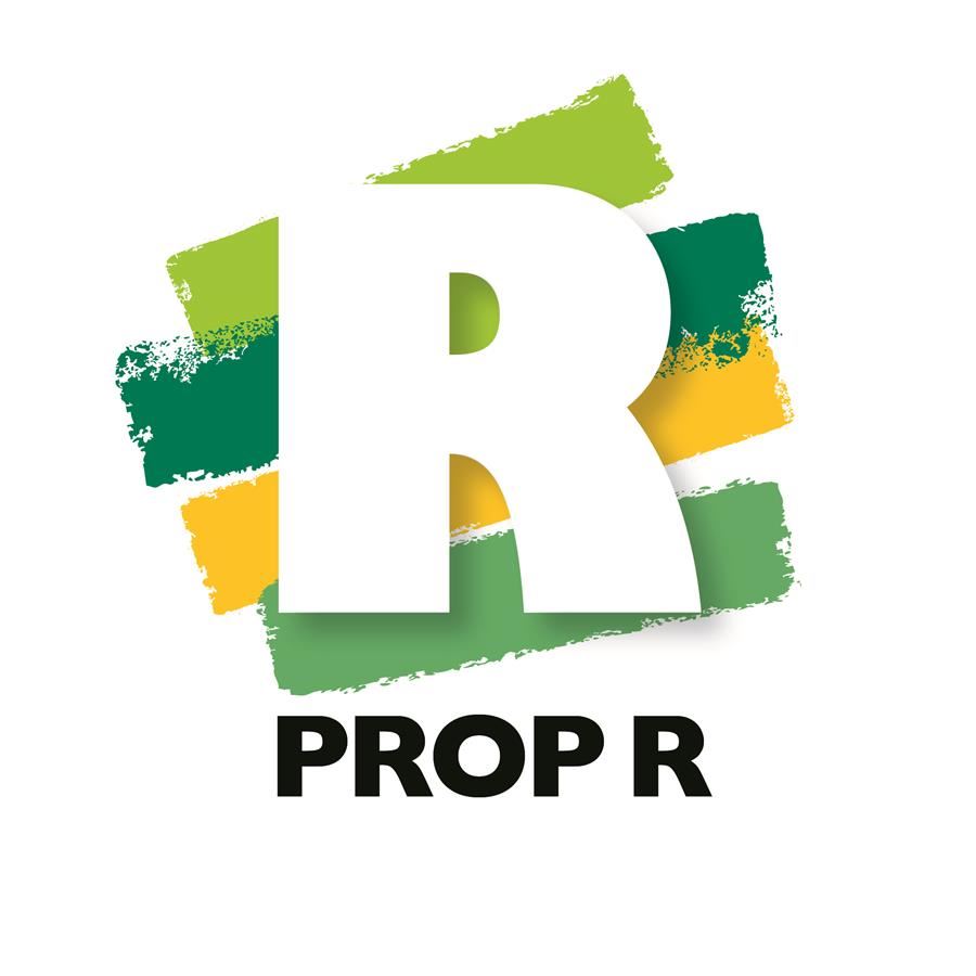 The Prop R 2024 Logo. It features a large white letter R over lines of yellow and green. Prop R is written in black. The Prop R 2024 Logo. It features a large white letter R over lines of yellow and green. Prop R is written in black.
